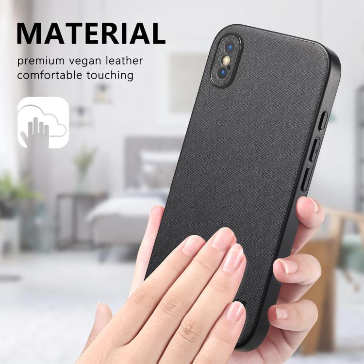 For iPhone X / XS Twill Fabric Leather Skin Back Phone Case