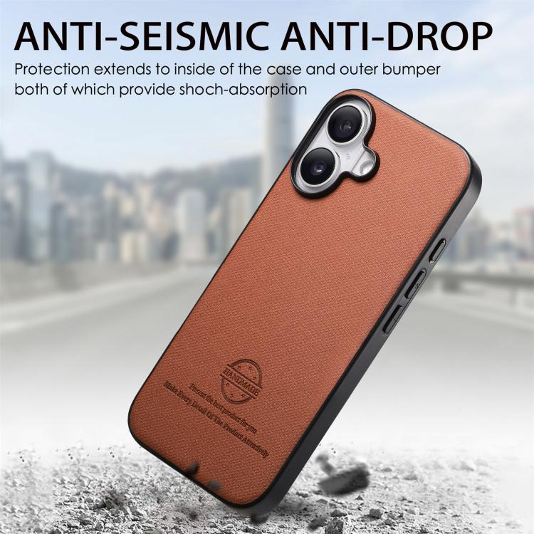 For iPhone 17 Twill Fabric Leather Skin Back Phone Case