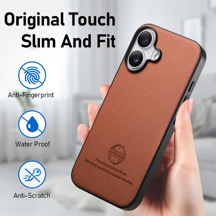 For iPhone 17 Twill Fabric Leather Skin Back Phone Case