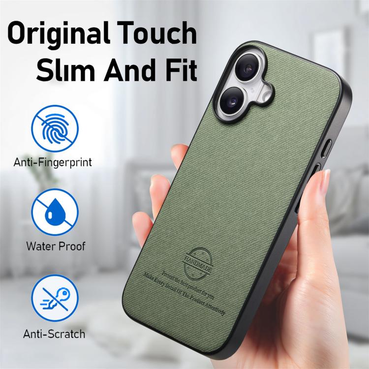 For iPhone 17 Twill Fabric Leather Skin Back Phone Case