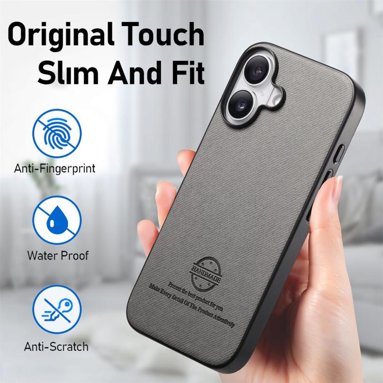For iPhone 17 Twill Fabric Leather Skin Back Phone Case
