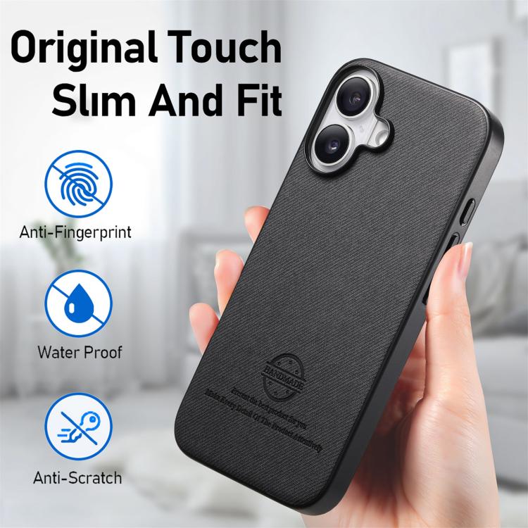 For iPhone 17 Twill Fabric Leather Skin Back Phone Case