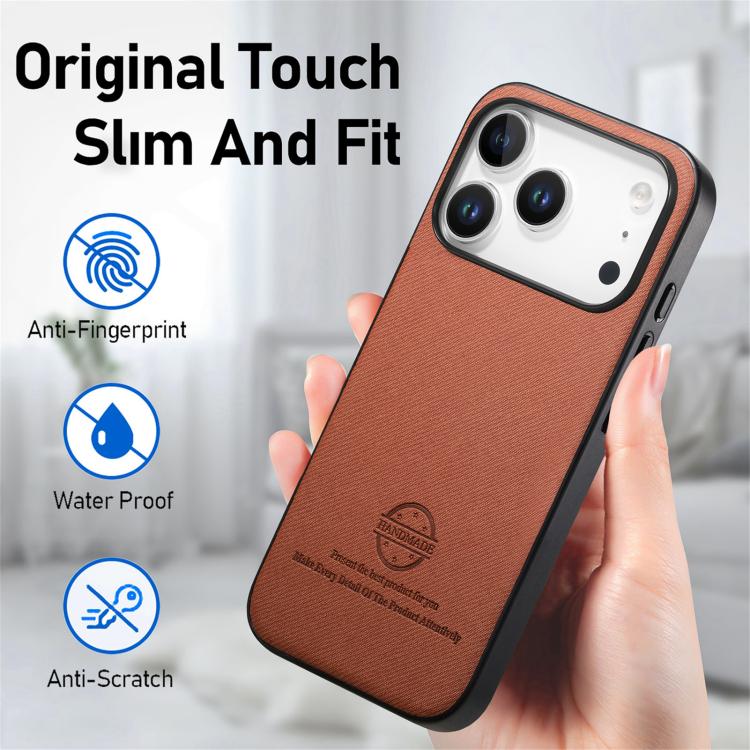 For iPhone 17 Pro Twill Fabric Leather Skin Back Phone Case