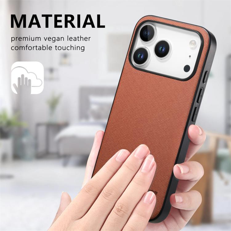 For iPhone 17 Pro Twill Fabric Leather Skin Back Phone Case