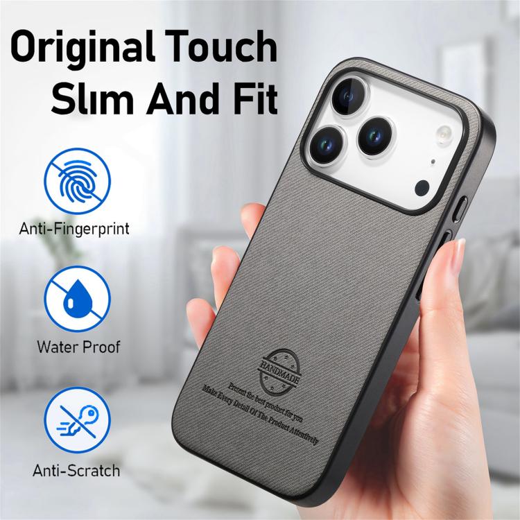 For iPhone 17 Pro Twill Fabric Leather Skin Back Phone Case