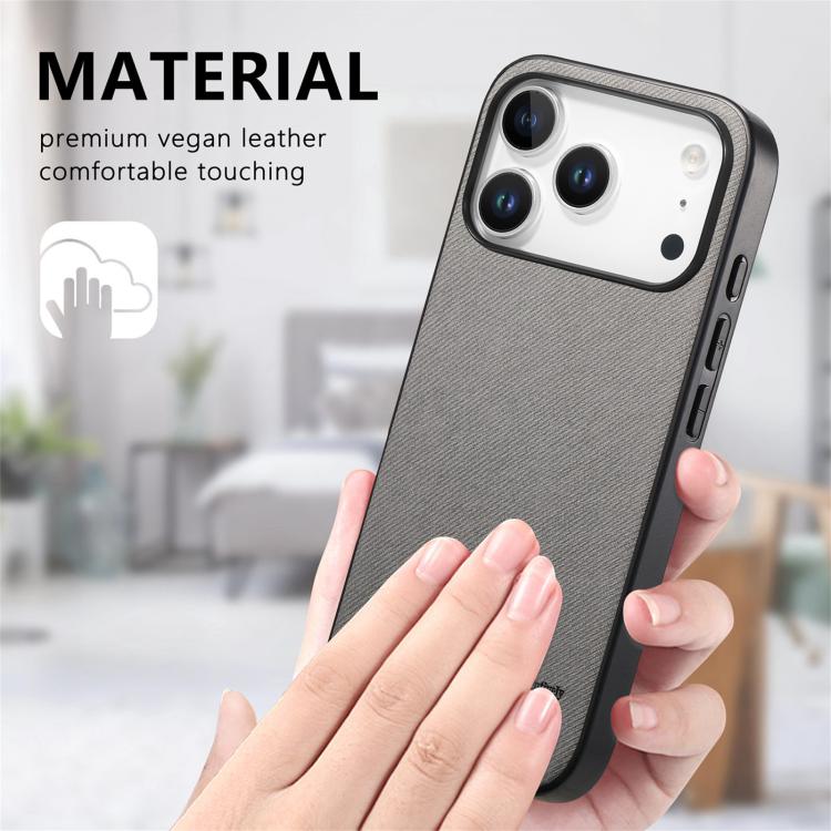 For iPhone 17 Pro Twill Fabric Leather Skin Back Phone Case