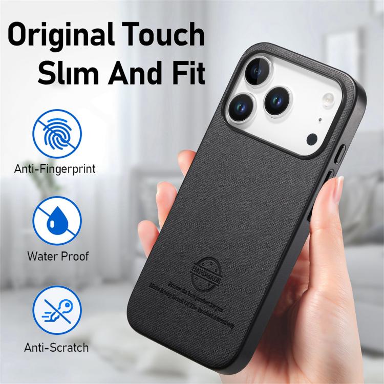 For iPhone 17 Pro Twill Fabric Leather Skin Back Phone Case