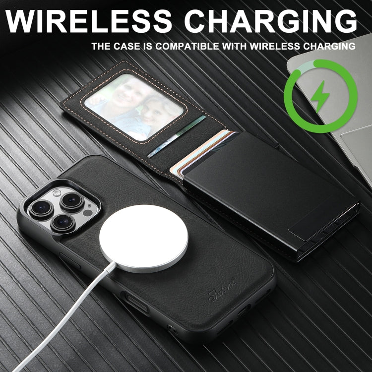 For Samsung Galaxy S22 5G Suteni H19 Litchi Texture 2-in-1 MagSafe Removable Card Case Back Phone Case