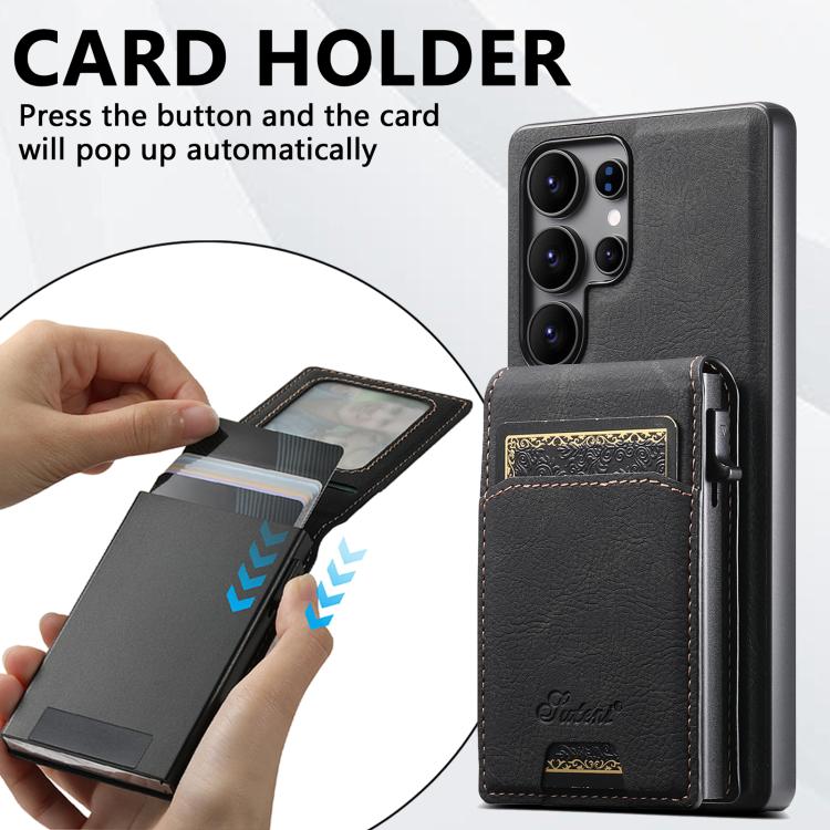 For Samsung Galaxy S26+ 5G Suteni H19 Litchi Texture 2-in-1 MagSafe Removable Card Case Back Phone Case