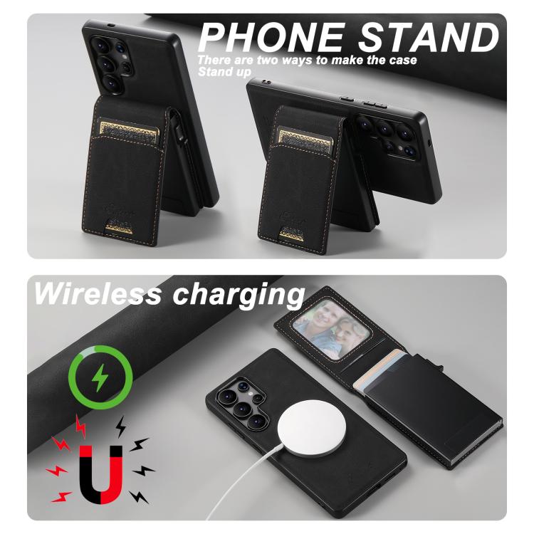 For Samsung Galaxy S26 Ultra 5G Suteni H19 Litchi Texture 2-in-1 MagSafe Removable Card Case Back Phone Case