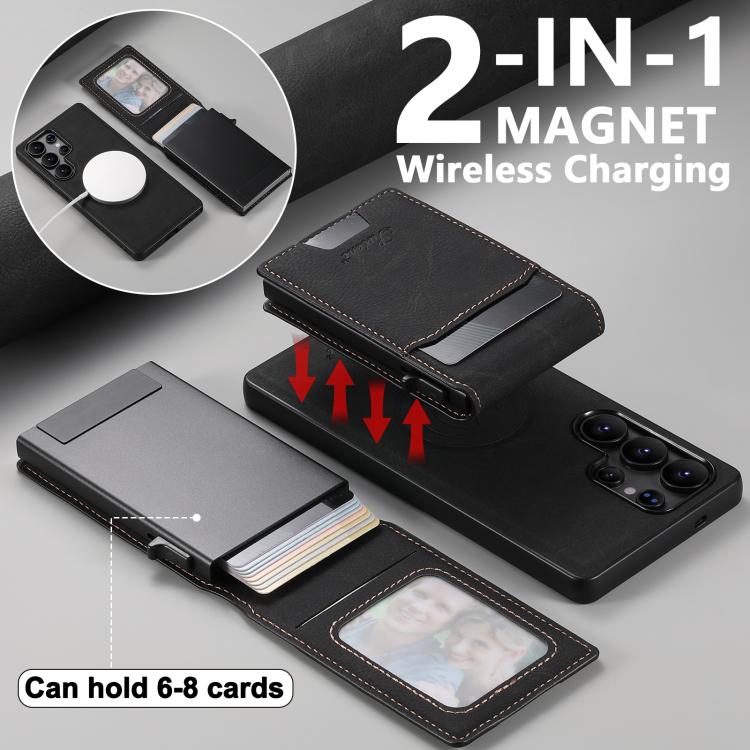 For Samsung Galaxy S26 Ultra 5G Suteni H19 Litchi Texture 2-in-1 MagSafe Removable Card Case Back Phone Case