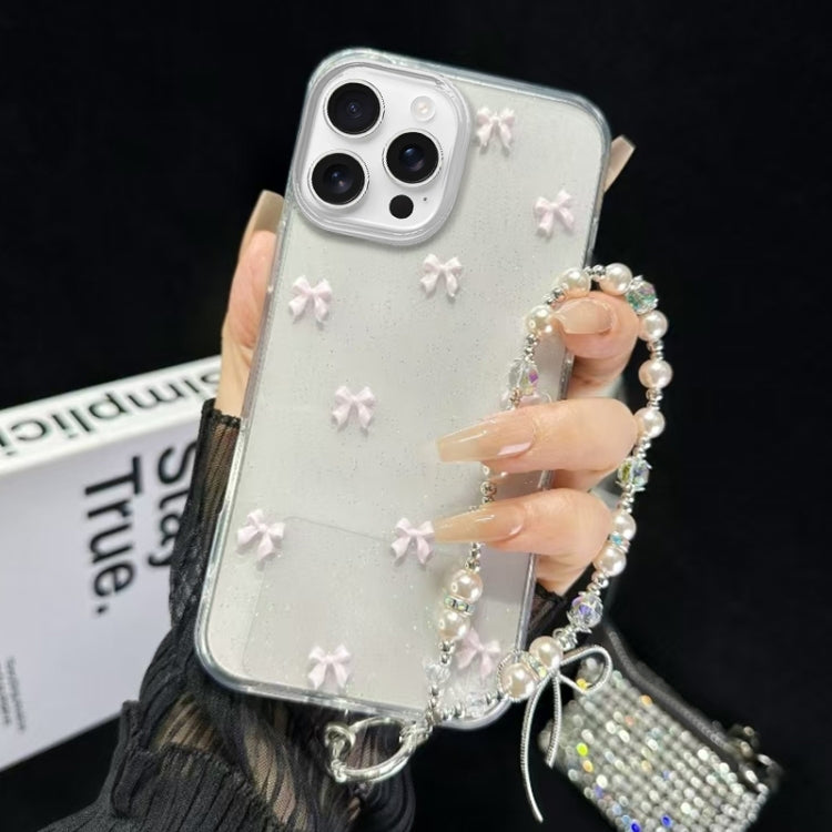 For iPhone 16 Pro Max Little Fresh Bow Bracelet Chain TPU Phone Case