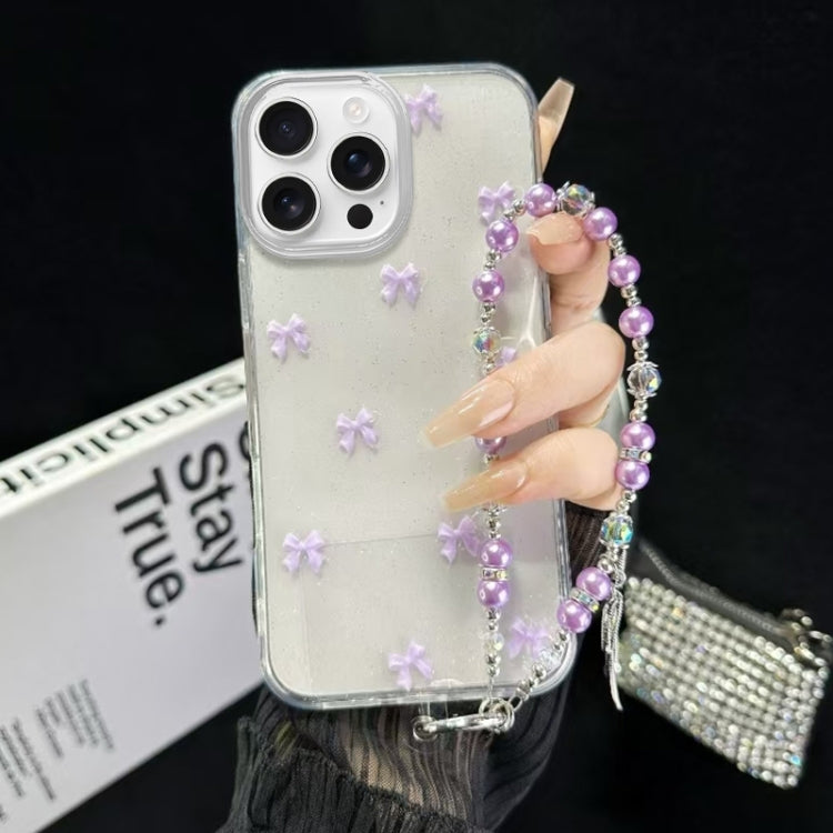 For iPhone 16 Pro Max Little Fresh Bow Bracelet Chain TPU Phone Case