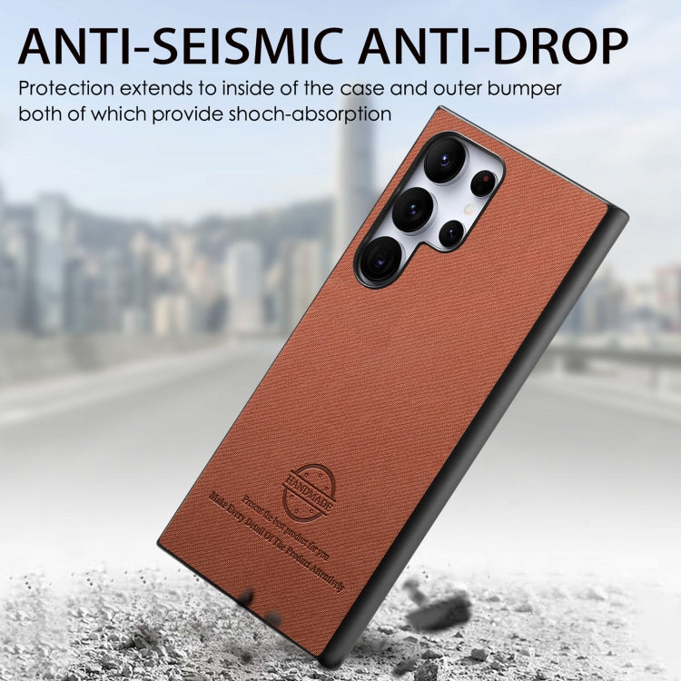 For Samsung Galaxy S22 Ultra 5G Twill Fabric Leather Skin Back Phone Case