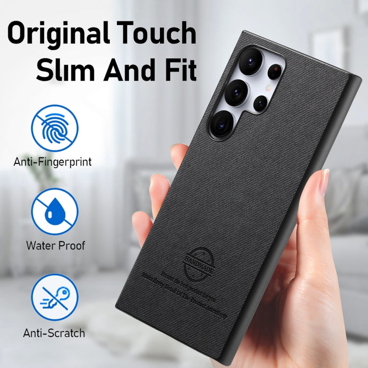 For Samsung Galaxy S22 Ultra 5G Twill Fabric Leather Skin Back Phone Case