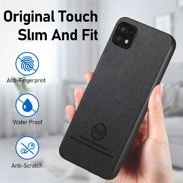 For Samsung Galaxy A22 4G Twill Fabric Leather Skin Back Phone Case