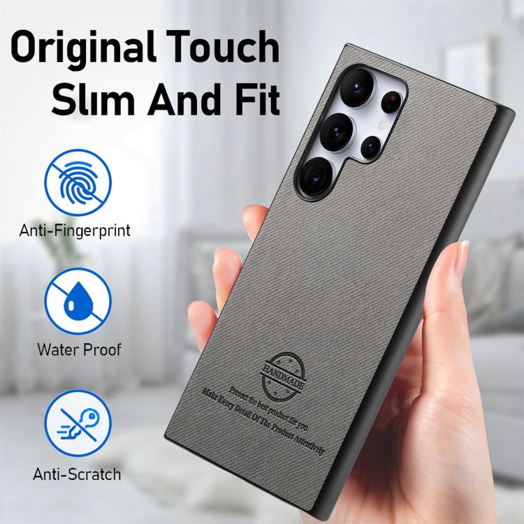 For Samsung Galaxy S25 Ultra 5G Twill Fabric Leather Skin Back Phone Case