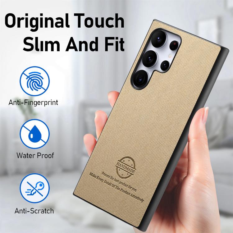 For Samsung Galaxy S25 Ultra 5G Twill Fabric Leather Skin Back Phone Case
