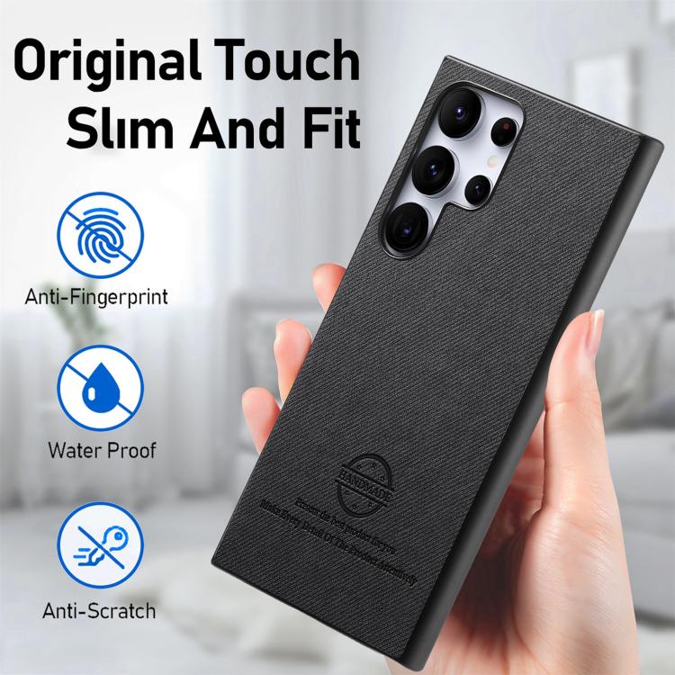 For Samsung Galaxy S25 Ultra 5G Twill Fabric Leather Skin Back Phone Case
