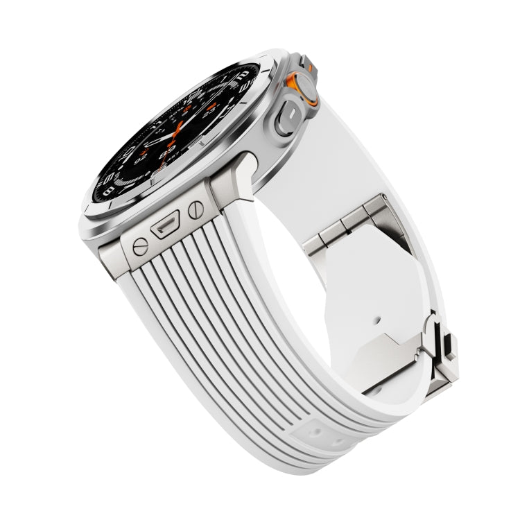For Samsung Galaxy Watch Ultra 47mm / Ultra 2025 Titanium Connector Silver Buckle Silicone Watch Band