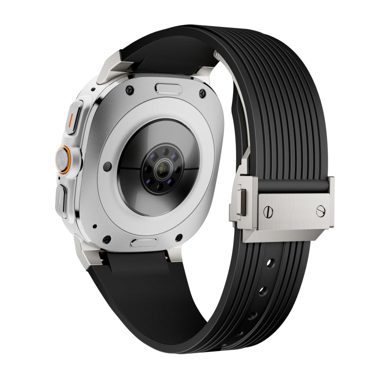 For Samsung Galaxy Watch Ultra 47mm / Ultra 2025 Titanium Connector Silver Buckle Silicone Watch Band