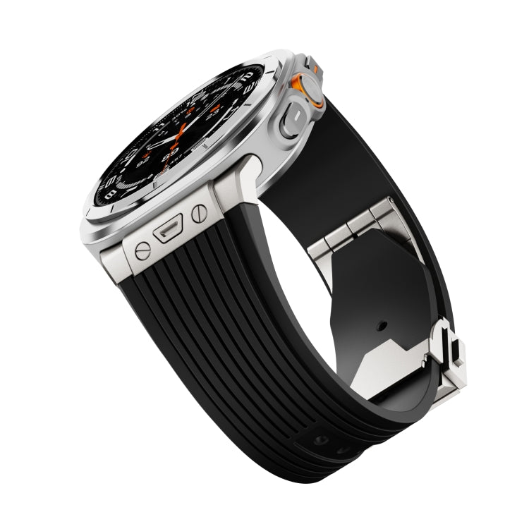 For Samsung Galaxy Watch Ultra 47mm / Ultra 2025 Titanium Connector Silver Buckle Silicone Watch Band