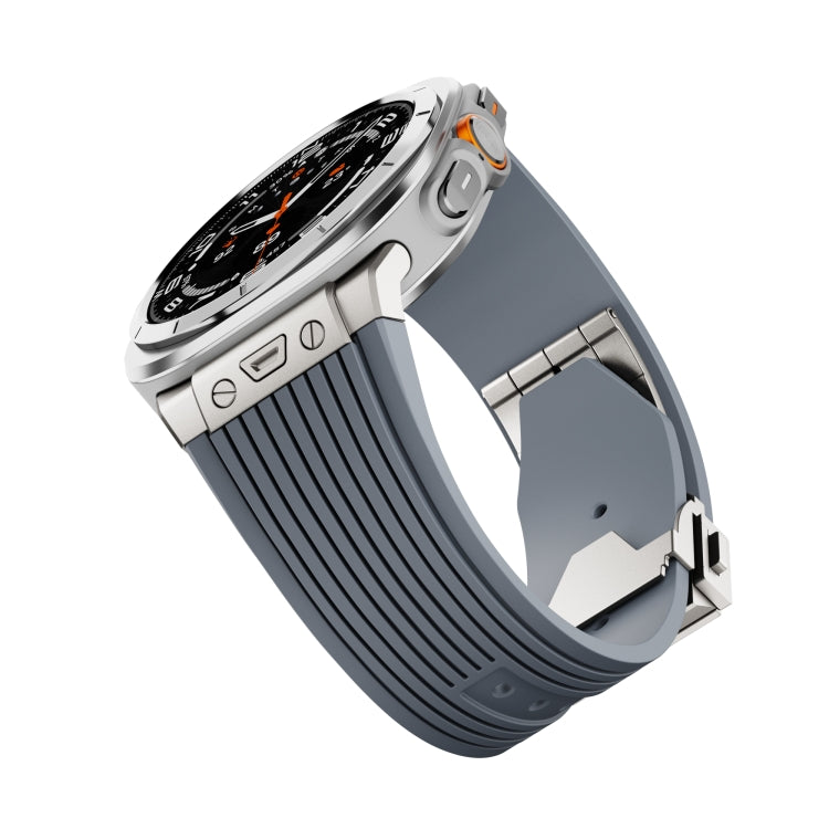 For Samsung Galaxy Watch Ultra 47mm / Ultra 2025 Titanium Connector Silver Buckle Silicone Watch Band