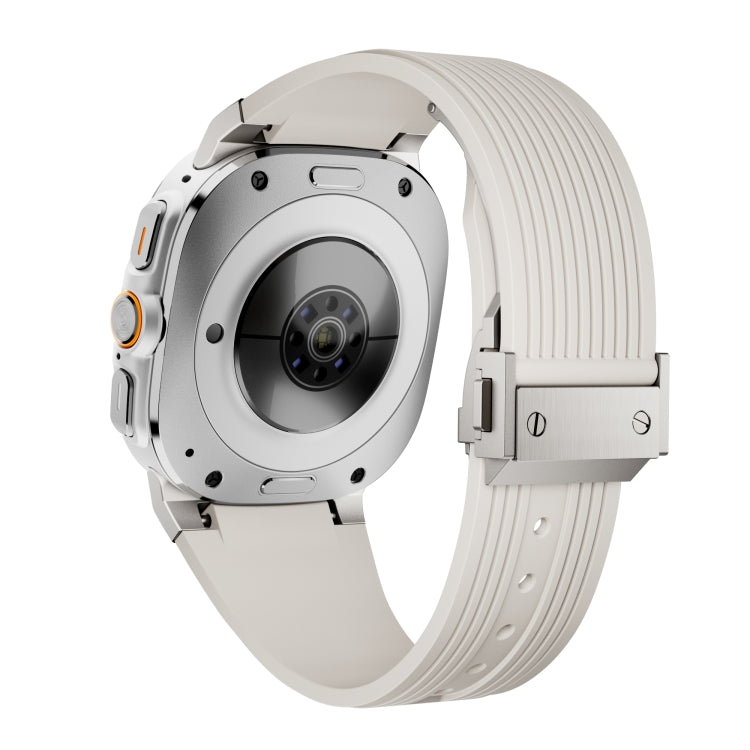 For Samsung Galaxy Watch Ultra 47mm / Ultra 2025 Titanium Connector Silver Buckle Silicone Watch Band