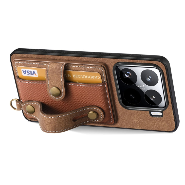 For Xiaomi 15 Retro Cross Wristband Wallet Leather Back Phone Case