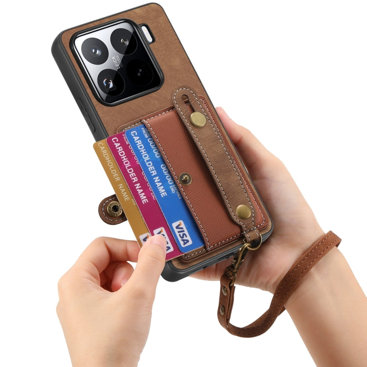 For Xiaomi 15 Retro Cross Wristband Wallet Leather Back Phone Case