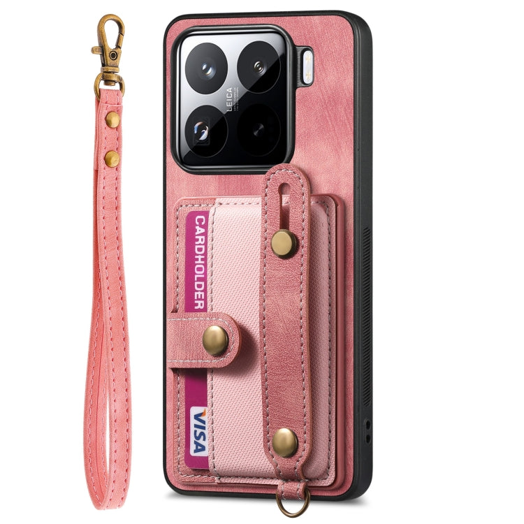 For Xiaomi 15 Retro Cross Wristband Wallet Leather Back Phone Case