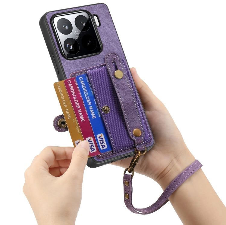 For Xiaomi 15 Retro Cross Wristband Wallet Leather Back Phone Case
