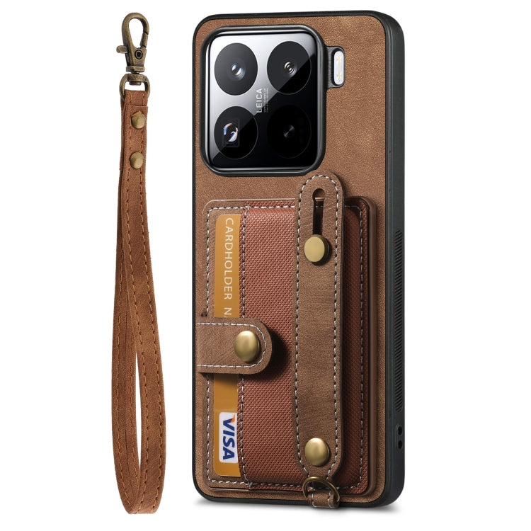 For Xiaomi 15 Pro Retro Cross Wristband Wallet Leather Back Phone Case