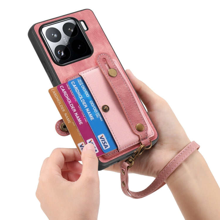 For Xiaomi 15 Pro Retro Cross Wristband Wallet Leather Back Phone Case
