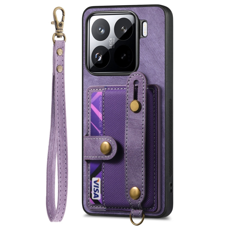 For Xiaomi 15 Pro Retro Cross Wristband Wallet Leather Back Phone Case