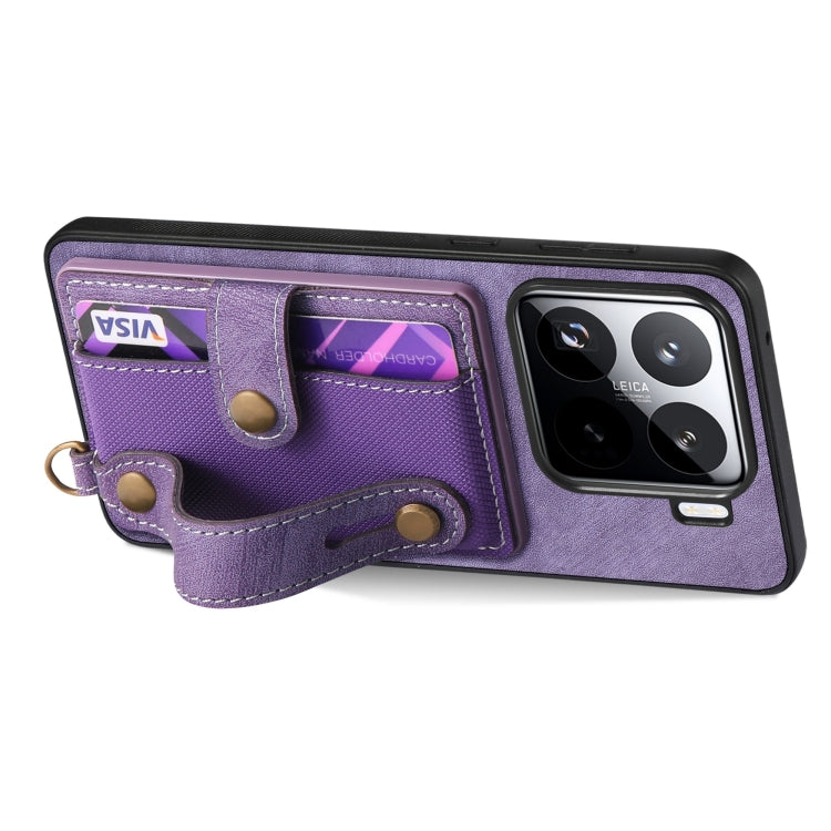 For Xiaomi 15 Pro Retro Cross Wristband Wallet Leather Back Phone Case