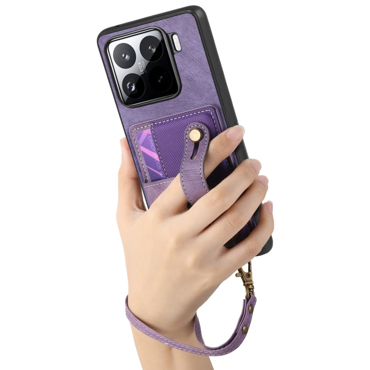 For Xiaomi 15 Pro Retro Cross Wristband Wallet Leather Back Phone Case