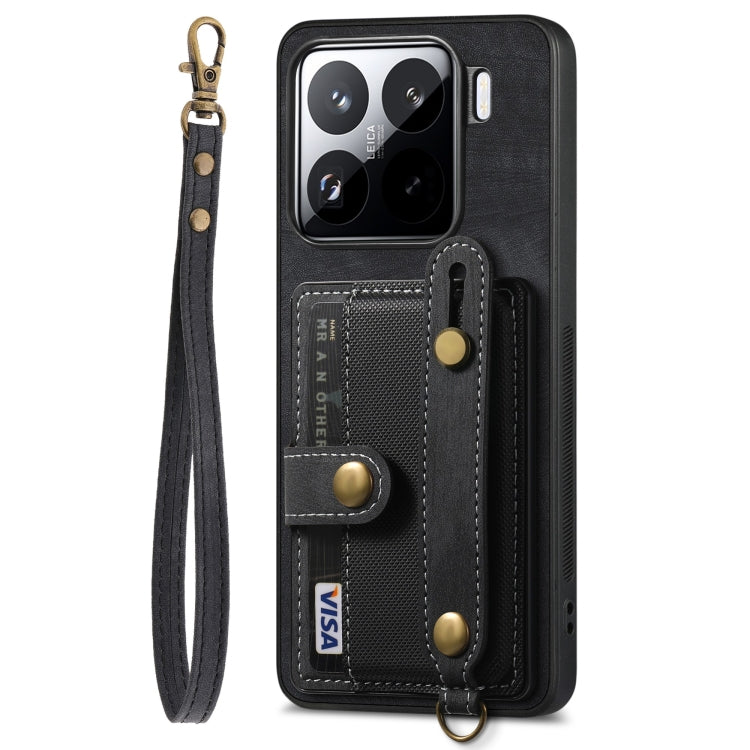 For Xiaomi 15 Pro Retro Cross Wristband Wallet Leather Back Phone Case