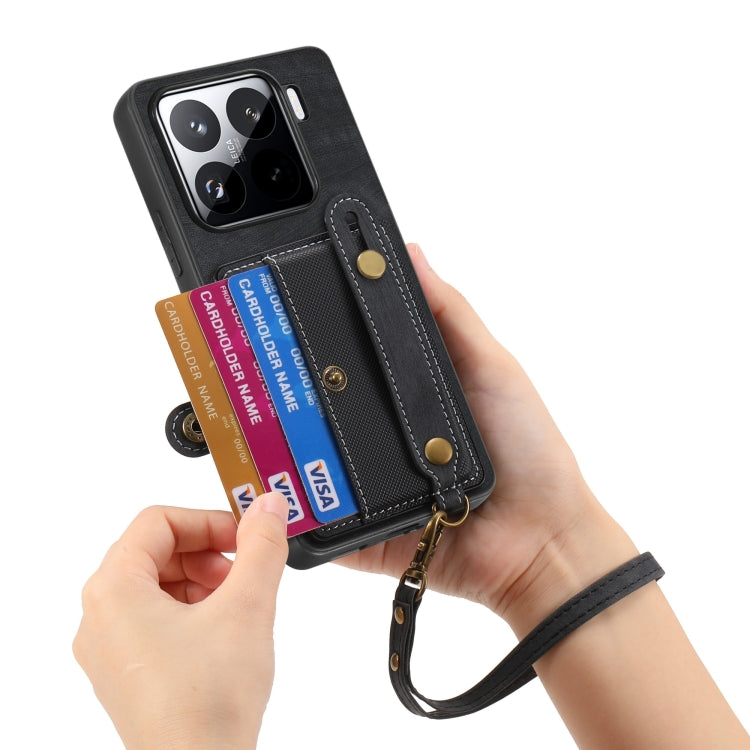 For Xiaomi 15 Pro Retro Cross Wristband Wallet Leather Back Phone Case