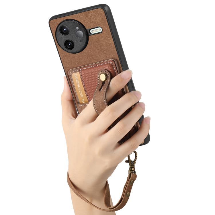 For Redmi K80 / Poco F7 Pro Retro Cross Wristband Wallet Leather Back Phone Case