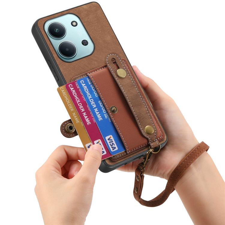 For Redmi 15C 5G / 4G Global 171mm Retro Cross Wristband Wallet Leather Back Phone Case