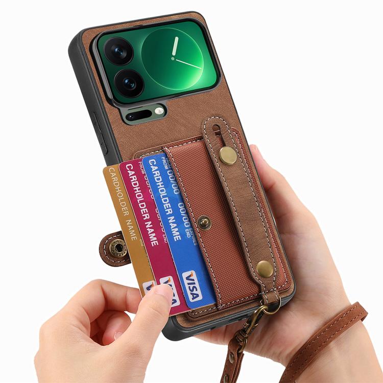 For Xiaomi 17 Pro Retro Cross Wristband Wallet Leather Back Phone Case