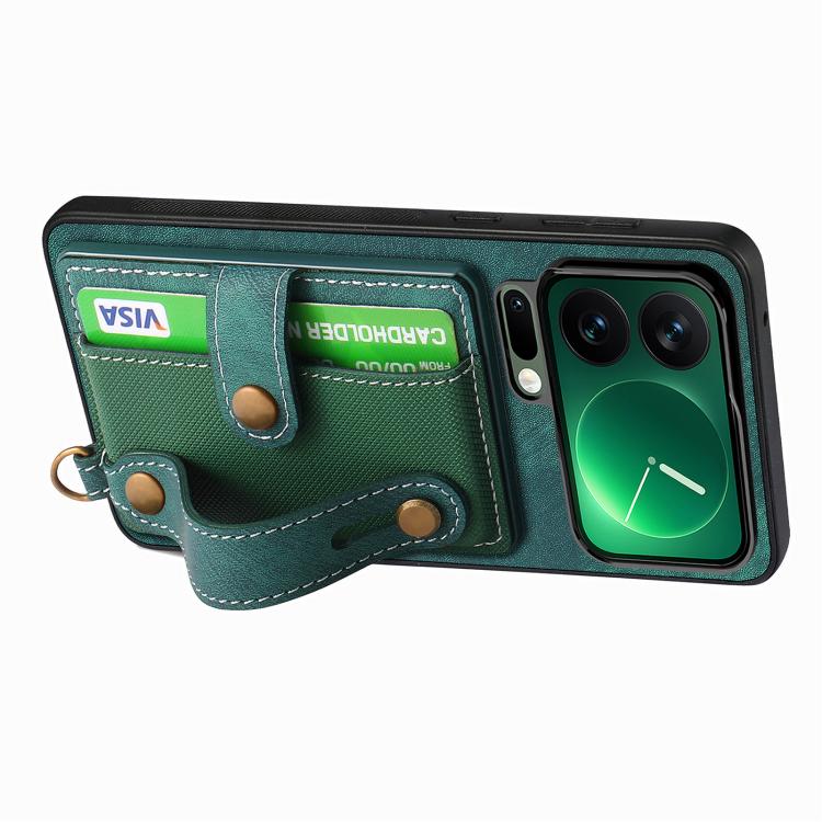 For Xiaomi 17 Pro Retro Cross Wristband Wallet Leather Back Phone Case