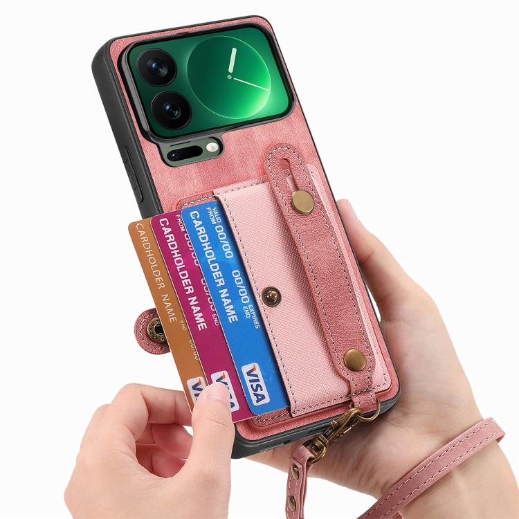 For Xiaomi 17 Pro Retro Cross Wristband Wallet Leather Back Phone Case