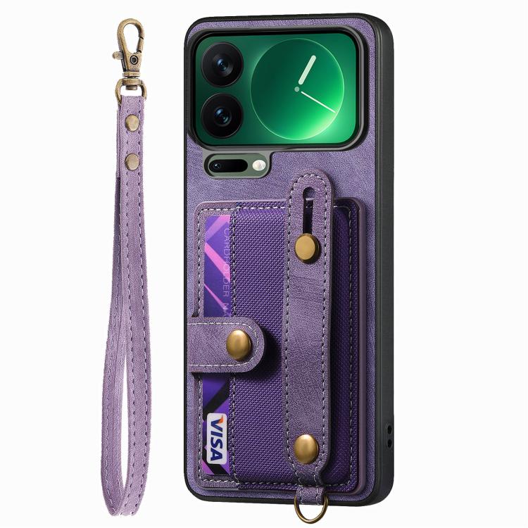 For Xiaomi 17 Pro Retro Cross Wristband Wallet Leather Back Phone Case