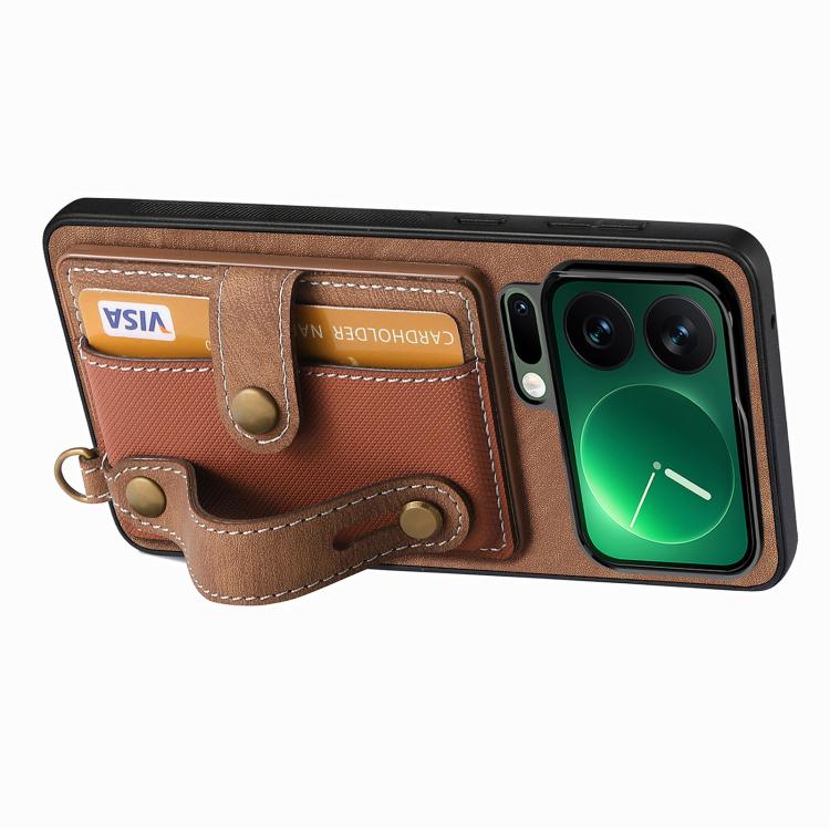 For Xiaomi 17 Pro Max Retro Cross Wristband Wallet Leather Back Phone Case