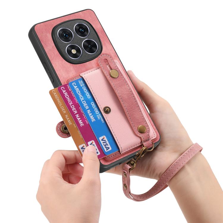 For Redmi Note 15 Pro 5G Retro Cross Wristband Wallet Leather Back Phone Case