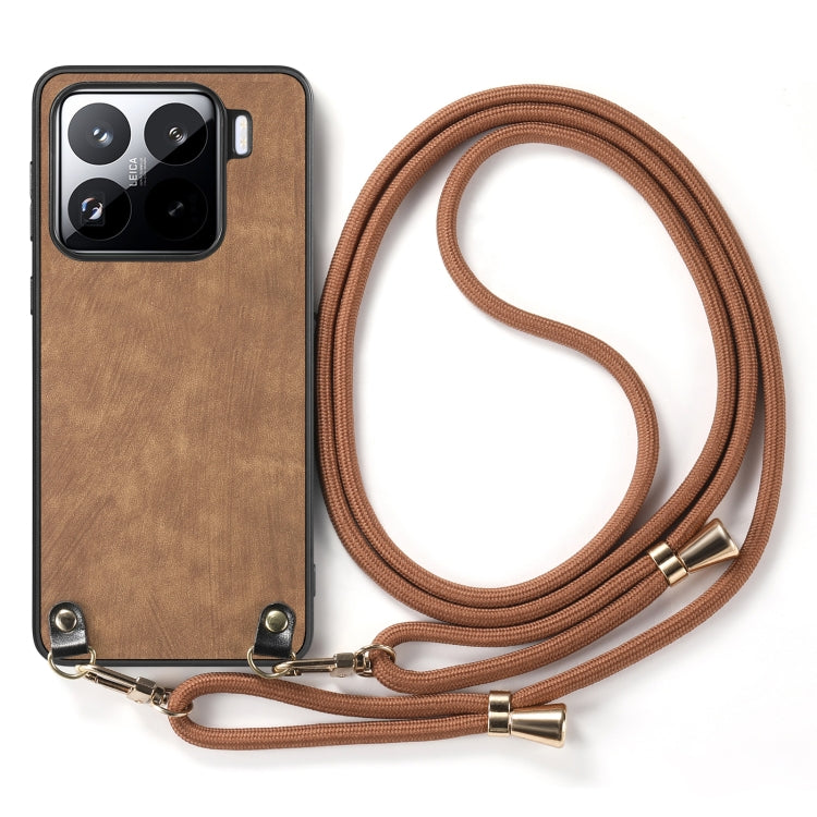 For Xiaomi 15 Vintage Leather PC Back Cover Phone Case with Crossbody Strap