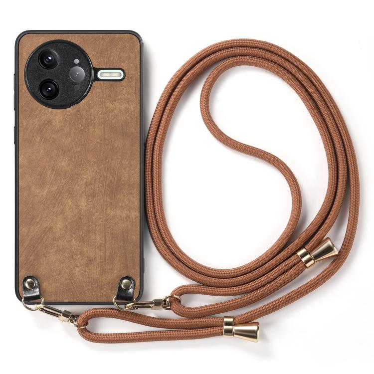 For Redmi K80 / Poco F7 Pro Vintage Leather PC Back Cover Phone Case with Crossbody Strap