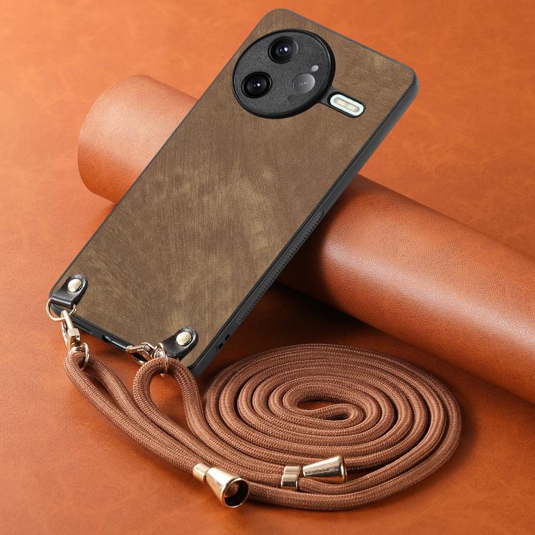 For Redmi K80 / Poco F7 Pro Vintage Leather PC Back Cover Phone Case with Crossbody Strap